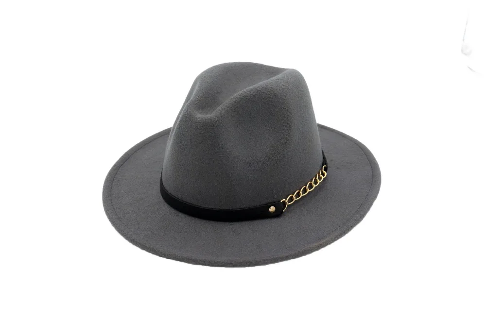 Fashion female woolen black hat pink solid color fedora hat ladies felt hats leather belt winter women jazz hat new arrival