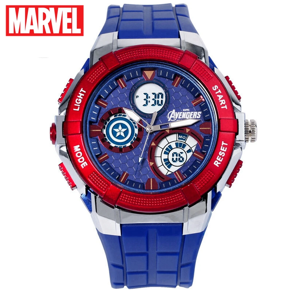 Marvel Avengers Men Sports Multifunctional Watch Captain America Iron Man Supper Hero Cool Rubber LED Watches Disney 81029 5 ATM