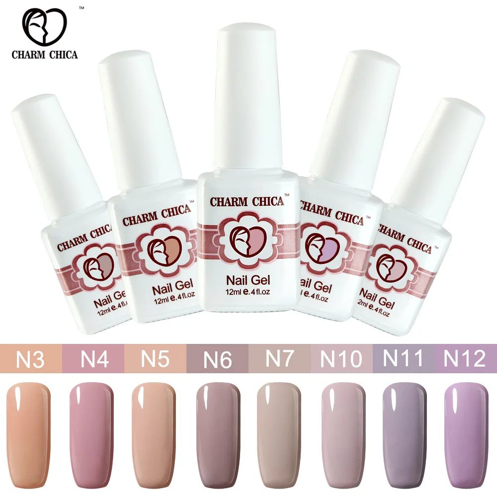 CHARM CHICA Nude Series Цветной Гель лак 12 мл телесный розовый отмачиваемый УФ гель для