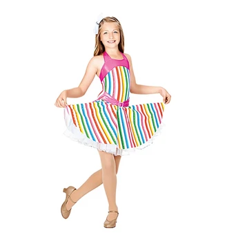 

Striped Kids Dance Chorus Dresses Girls Princess Panthers Skirts Children's Performance Dresses Women's Performance Costumes