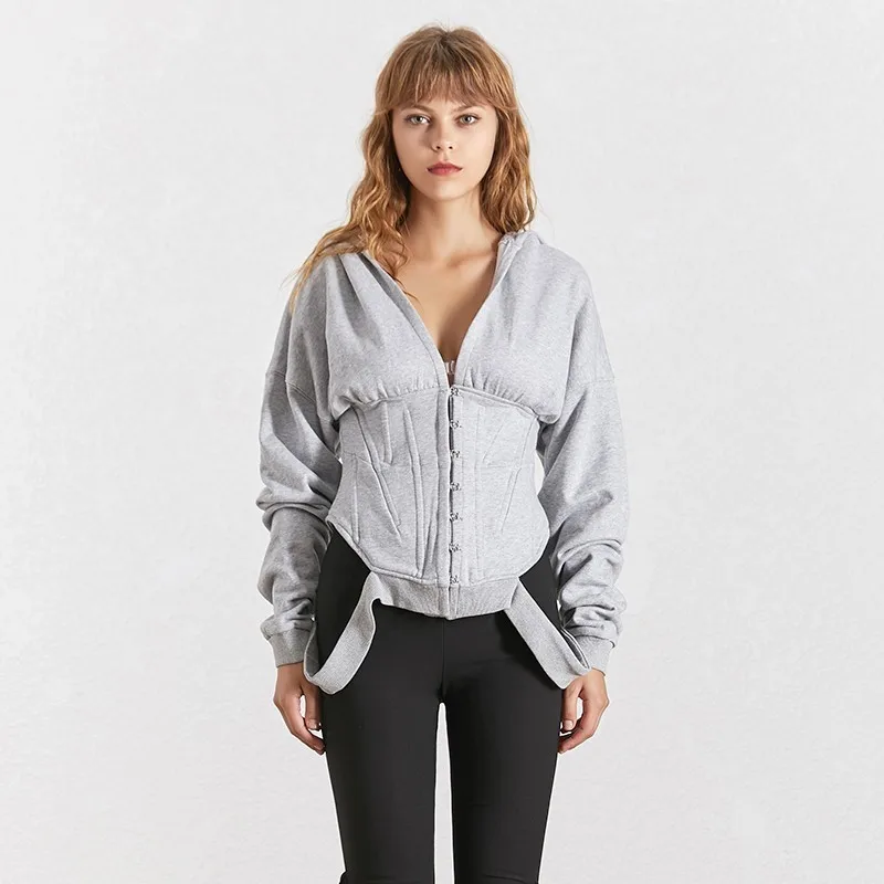 TWOTWINSTYLE Long Sleeve Hoodies Women Slim Hook Closed V Neck Sweatshirt Tops Female Casual Clothe