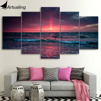 

ArtSailing HD print 5 piece canvas art Sunset Clouds on the sea canvas print framed decoration pictures for living room PC-8192