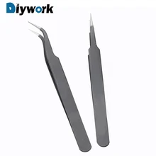 DIYWORK ESD-14 ESD-15 прецизионный пинцет антистатические нержавеющая сталь изогнутый прямой наконечник щипцы