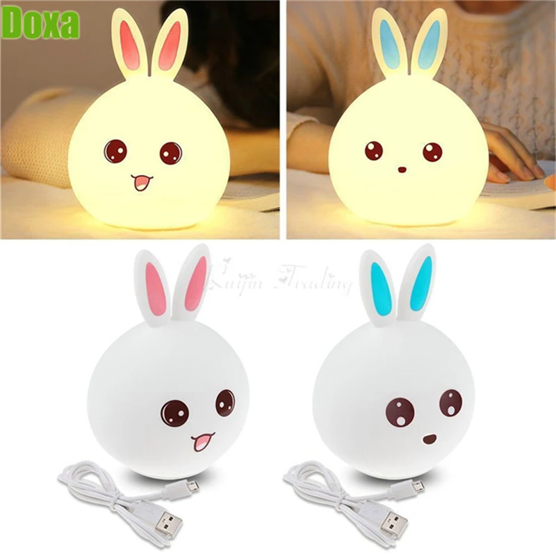

DOXA LED Rabbit Night Light Multicolor Silicone Touch Sensor Tap Control Nightlight Children Baby Kids Bedside Lamp 2018 New