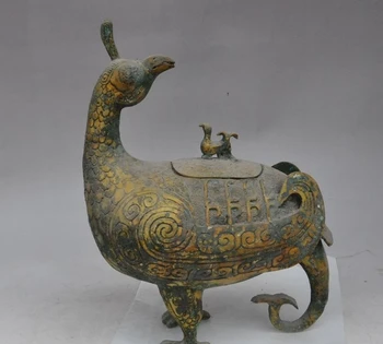 

13"old chinese palace bronze gilt bird beast elephant Nose statue incense burner