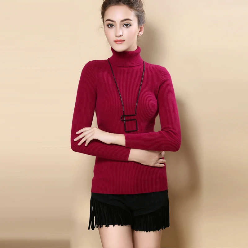 

Women Cashmere Sweater Auutumn Winter 2019 Slim Turtleneck Pullovers Long Sleeve Wool Knittted Sweaters Pull Female 18 Color