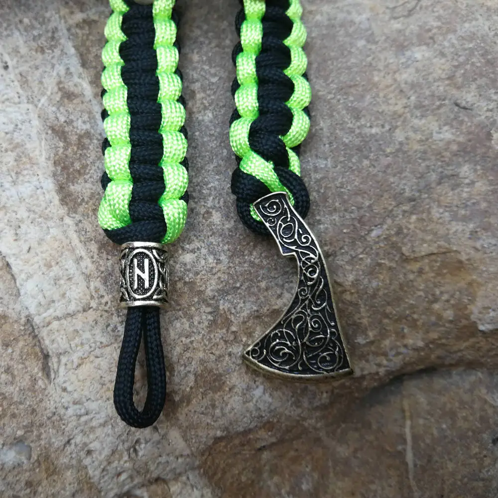 Paracord Bracelet Celtics Viking Runes Beads Axe Talisman Charm Braided Rope Bracelet Men Bangles Camo Green Beige Jewelry Gifts (6)
