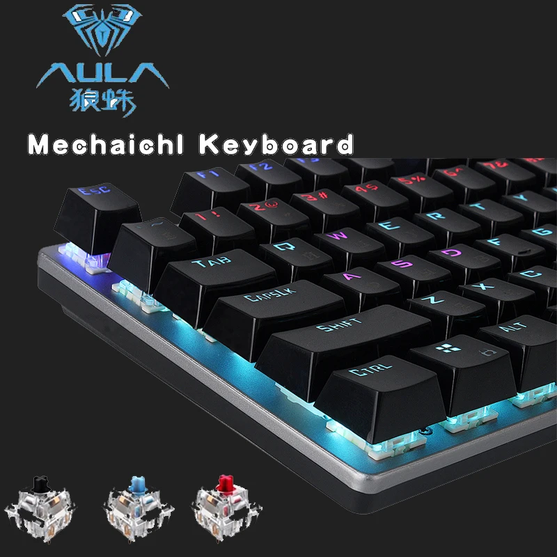 AULA механическая клавиатура 104 с защитой от привидения, светящаяся, синяя, черная, красная, с подсветкой, Проводная игровая клавиатура, русский/английский/испанский