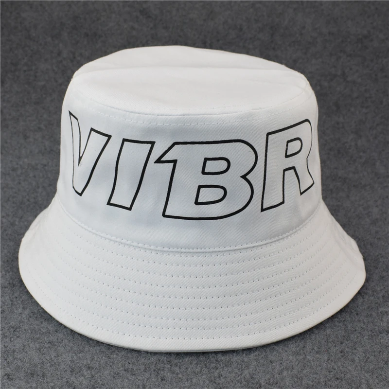 New Men Women Fashion Bucket Hats Hip Hop Letter VIBR Print Cotton