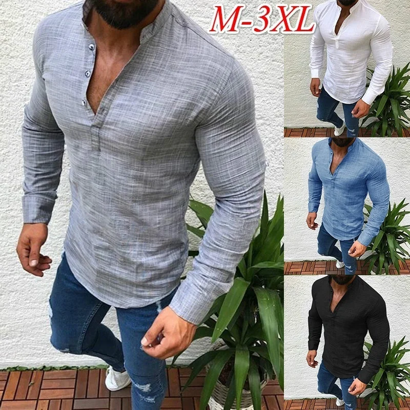 

ZOGAA Fashion Mens Pullover Shirt Long Sleeve Linen Shirts Collarless Shirt Men Camisas Manga Comprida camisa masculina