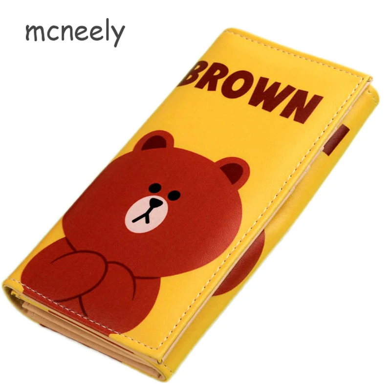 

2018 Cartoon Brown Bear Womens Wallet Leather Long Wallets And Purses Luxury Brand Men's Coin Pocket Money Bag With Card Holder