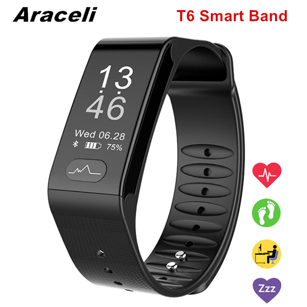 

T6 Smart Band Heart Rate Smart Wristband ECG + PGG Puls Blood Pressure Monitor Smartband Bracelet Wristband T6 Smart Band