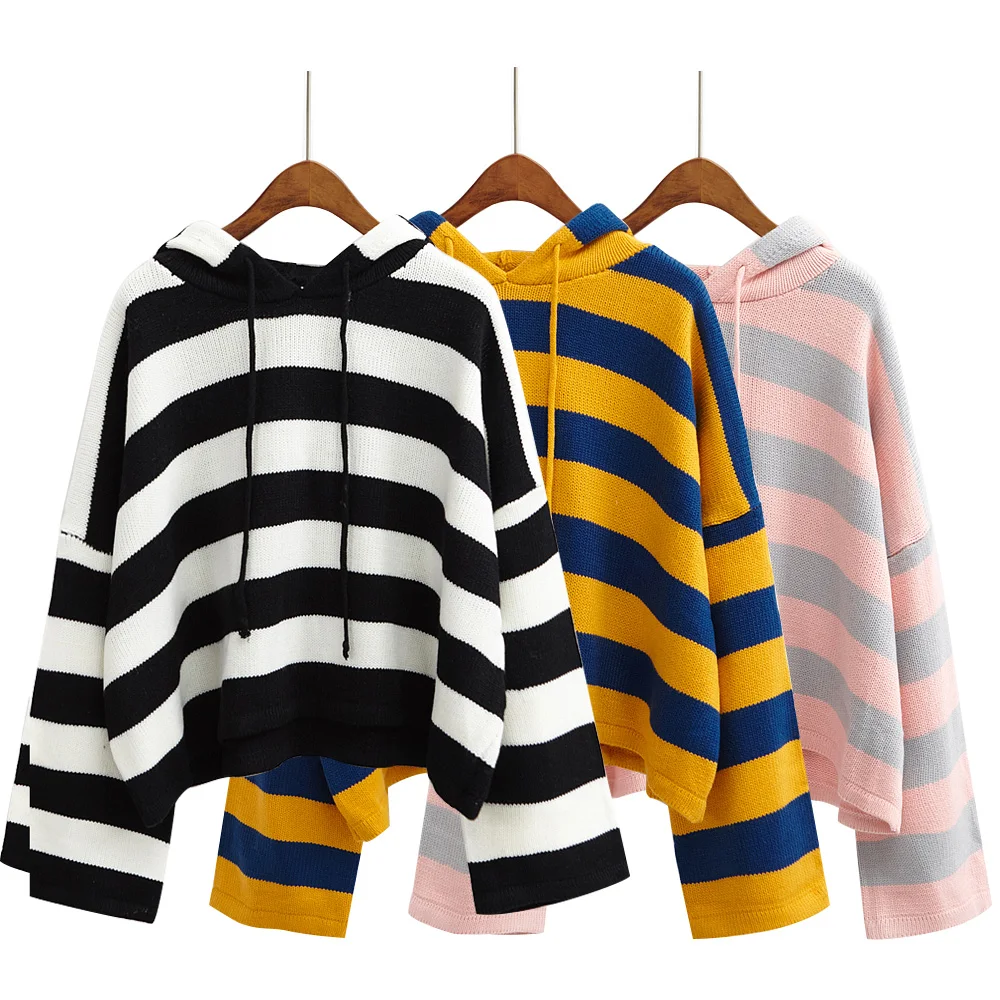 3 colors 2016 autumn and winter short design multicolour stripe with a hood sweaters womens pullovers (A9042) | Женская одежда
