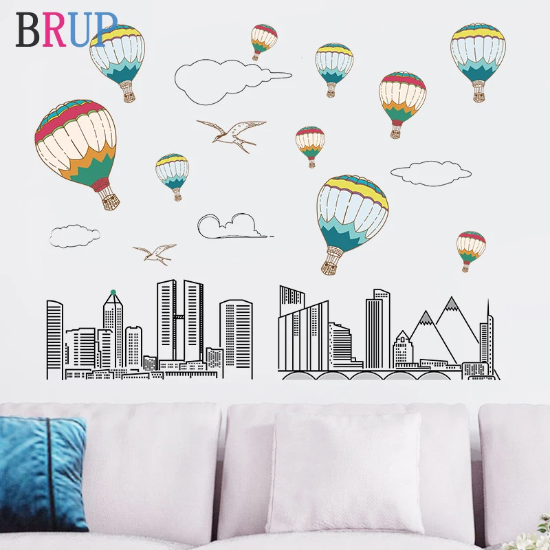 

Wall Stickers for Kids Rooms 120*150cm City Hot Air Balloon Decorative Vinyls for Walls Cartoon Kids Room Decoration