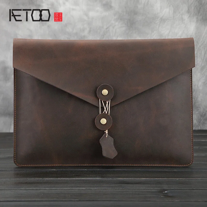 

AETOO 2017 new crazy horse leather package business day Clutches Crazy Envelop Briefcase vintage women men bags