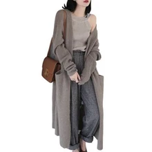 New women's wear V-neck cashmere cardigan thickened loose sweater super-long knitted sweater jacket with pocket