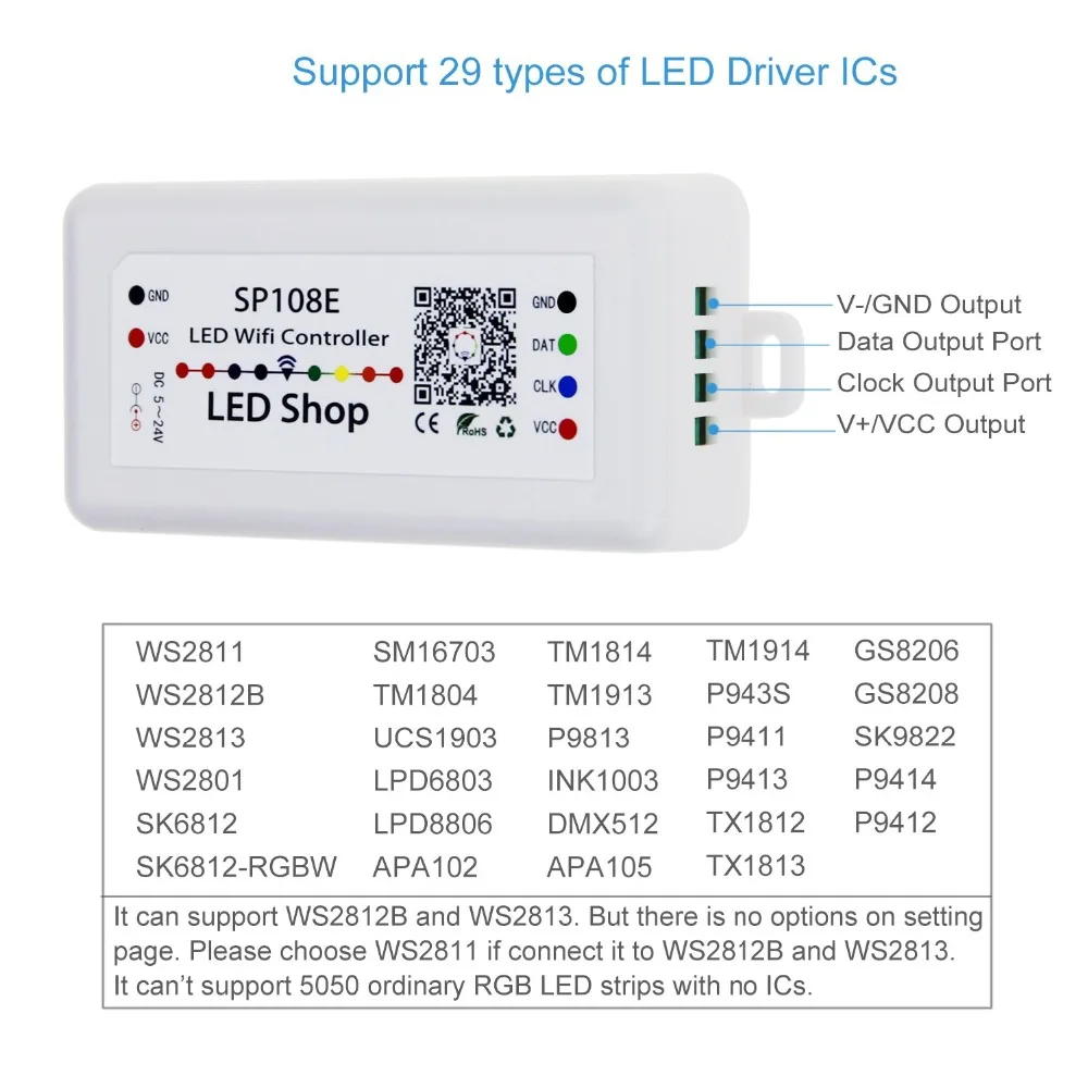 SP108E 107E 105E 110E светодиодный контроллер Wi-Fi Bluetooth музыкальный контроллер от смартфона приложение для WS2811 WS2812B WS2813 SK6812 полосы