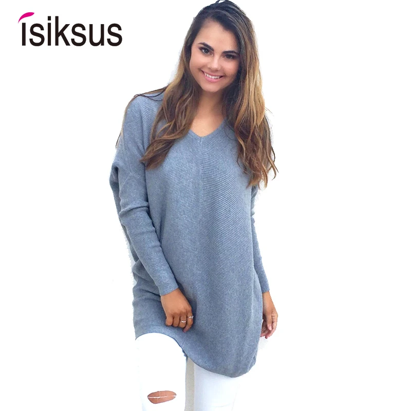 Isiksus 2018 Sexy White V-neck Knitted Autumn Winter Women Pullover Sweater Shrug Long Sleeve Female Jumper for Girls SW021