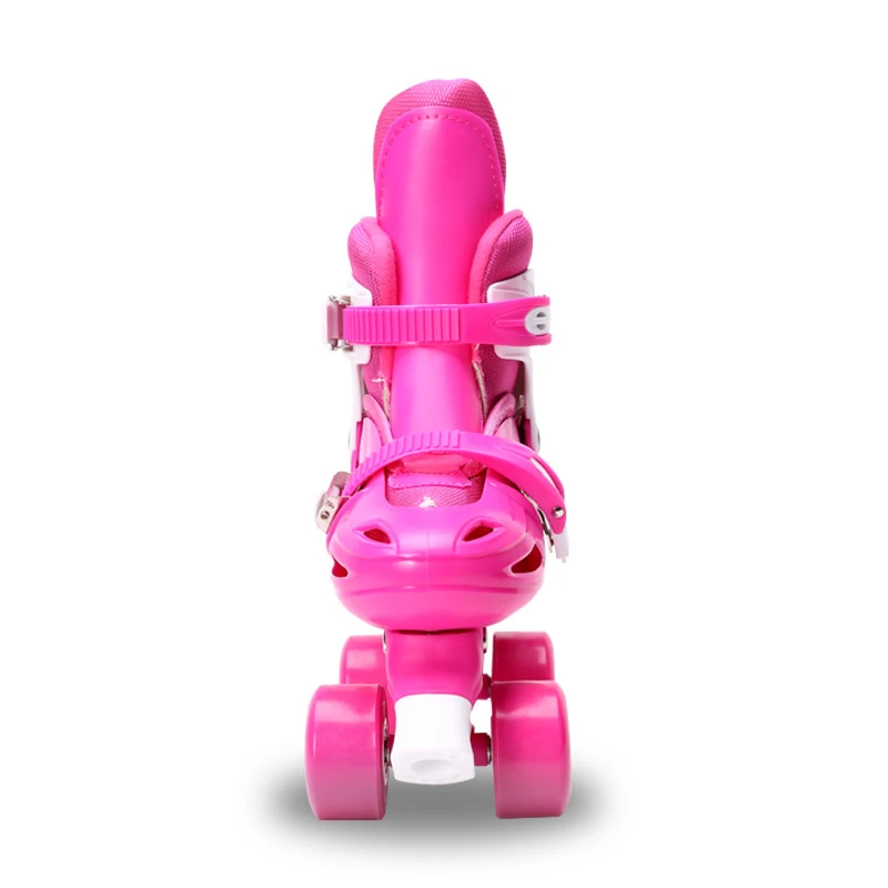 جميل الاطفال الأطفال فتاة الوردي مزدوجة خط رباعية مواز الشكل أحذية التزلج على الجليد الأحذية بو 4 عجلات للصدمات مع الفرامل مستقرة