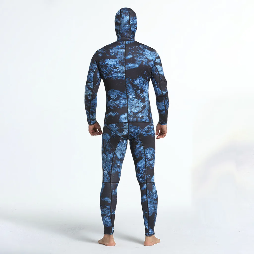 Мужские 5 мм Неопреновые термальные гидрокостюмы для подводного плавания 2 шт. купальный костюм куртки брюки Мужской водолазный костюм обернутый в кепку водонепроницаемый A3059