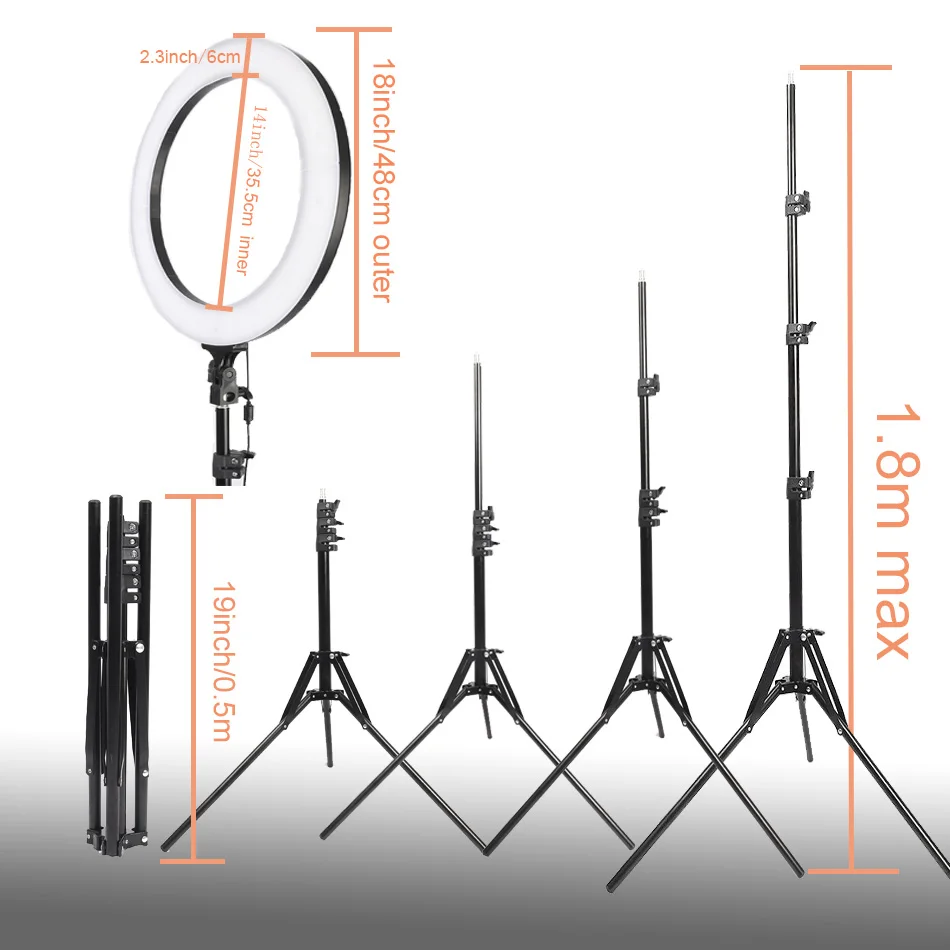 18 дюймов кольцо с регулируемой яркостью света 544 шт. светодиодный 65 Вт Ringlight лампа для фотосъемки камера студийный телефон видео для макияжа Youtube с сумкой для переноски