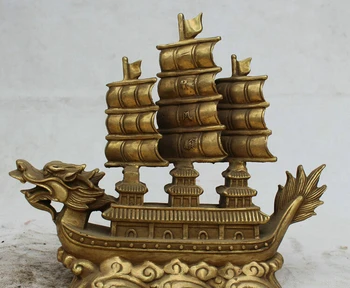 

fast shipping USPS to USA S2007 12" Chinese Fengshui Brass Zodiac Year Dragon Success Ship Boat barque Statue