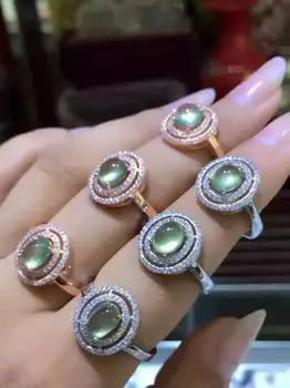 

Natural green prehnite stone Ring Natural gemstone Ring S925 sterling silver trendy luxurious big round women's party Jewelry