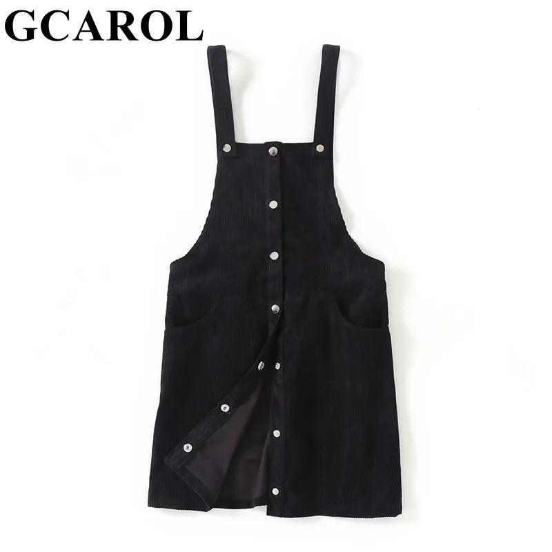 GCAROL 2019 Early Spring Croduroy Strap Dress High Quality font b Slim b font Single Buttons