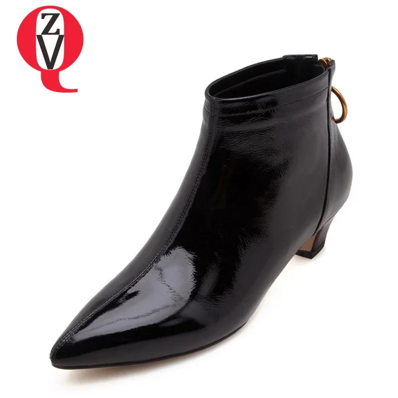 

ZVQ hot sale fashion cow leather woman shoes 2018 newset pointed toe side zipper middle heel booties size 33-40lady office boots