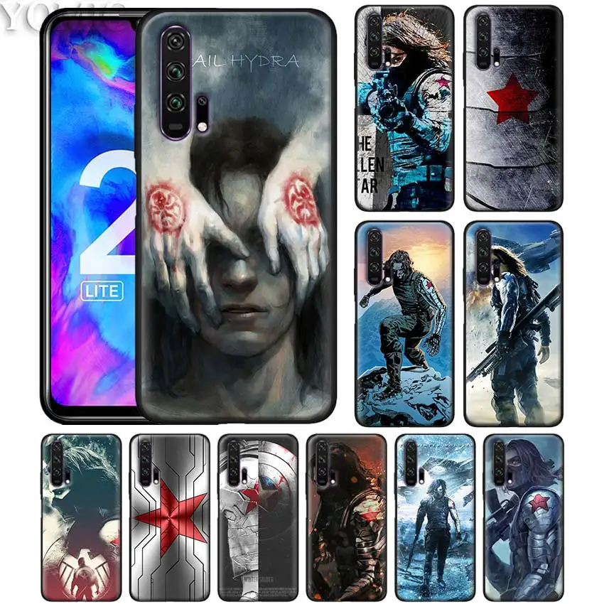 

Black Silicone Case for Honor 20 Pro 10 20 Lite 8X 8S 8C 8A View 20 Y9 2019 Soft Cases winter soldier captain america Soft Case