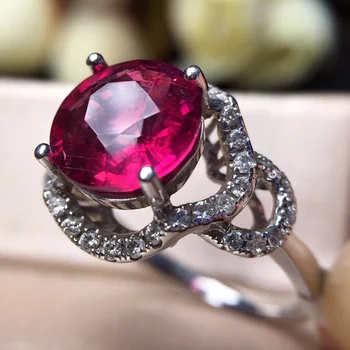 

Fine Jewelry Real Pure 18 K Gold AU750 100% Natural Red Tourmaline Gemstone 3.1ct Female Rings Brazil Origin for Women's Gift