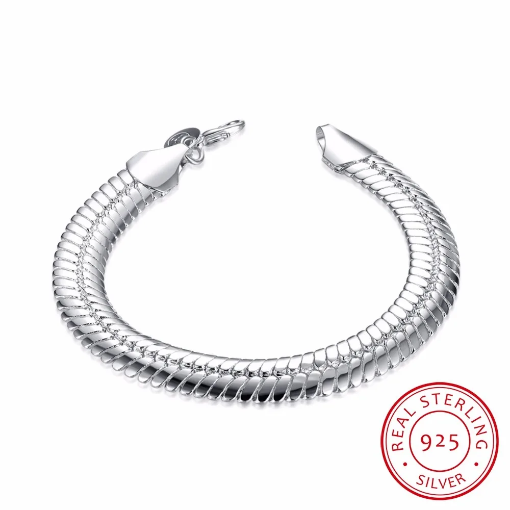 

Lekani 10mm Snake Link Chain Bracelet Men Fine Jewelry 925 Sterling Silver 21cm Bling Flat Snake Bracelets Bangles Male Gift