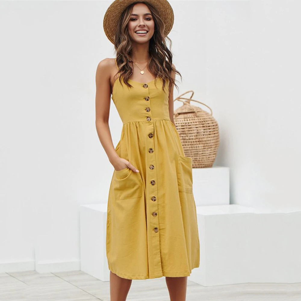 

Summer Dress Women Boho Sleeveless (Spaghetti Strap V Neck Solid Plus Size Dress modis Women Party Beach Dress vestidos H30