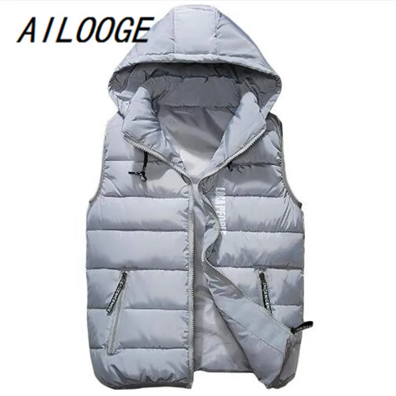 AILOOGE 2017 Men's Vest Winter Men Brand Hooded Vest Male Fashion Cotton-Padded Waistcoat Jacket and Coat Warm Vest Cotton-Padde