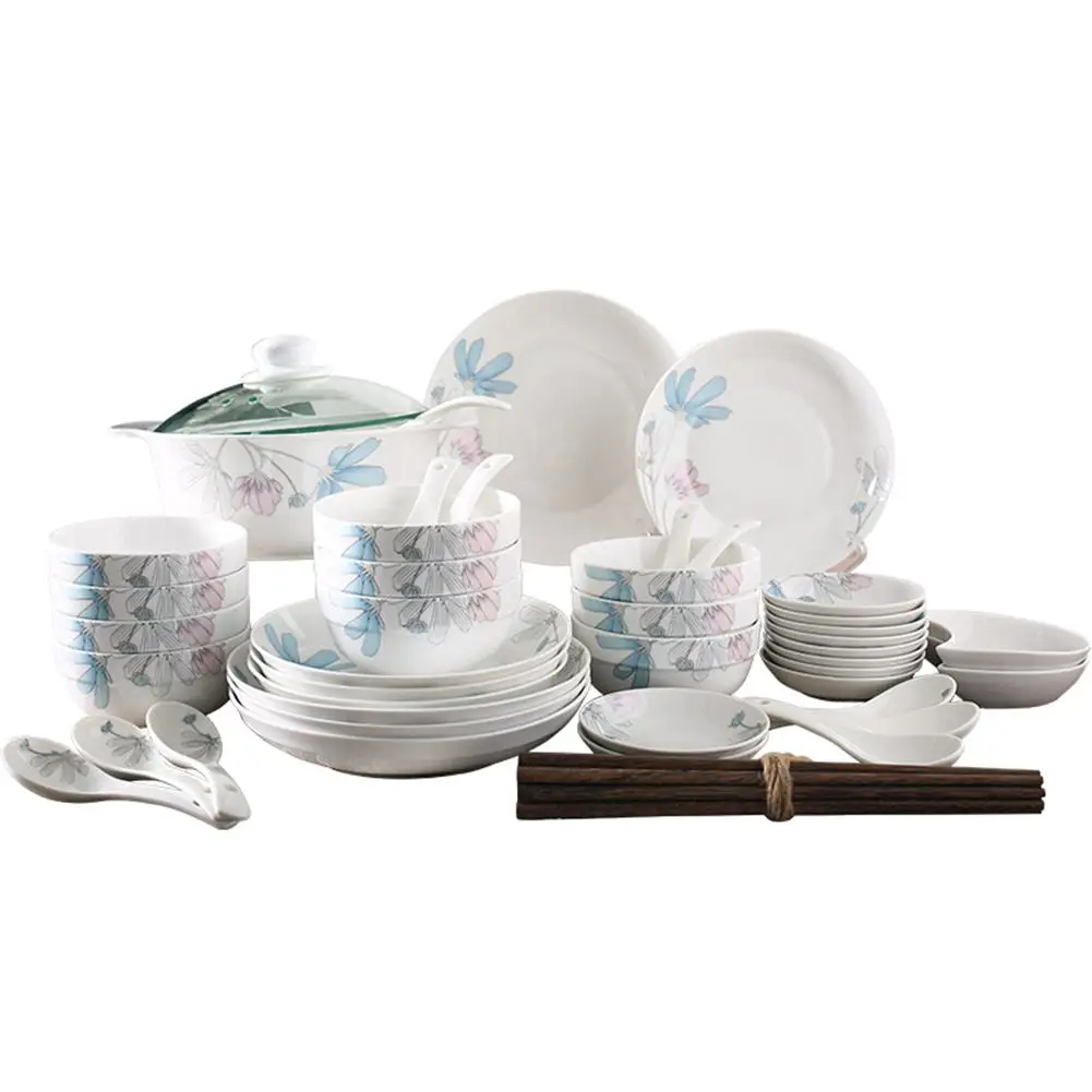 

LanLan 28PCS/52PCS Calm Summer Night Style Pattern Ceramic Dinnerware Cutlery Set