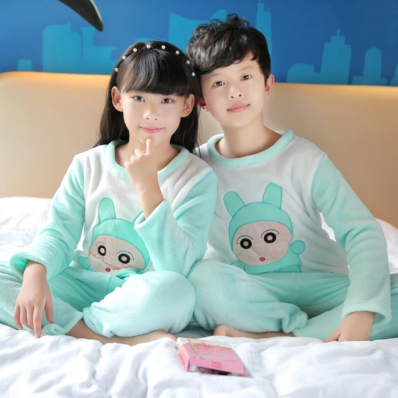 Детские фланелевые пижамы комплект дети утолщение коралловый флис одежда для сна с рисунком для девочек Теплые с длинными рукавами Домашняя одежда HX1272
