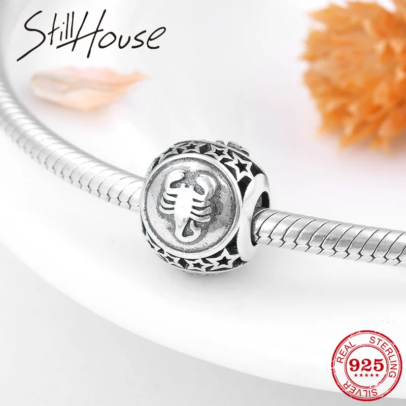 

Fit Original Pandora Women Charm Bracelets Bangles DIY Jewelry making 12 Constellation Scorpio 925 Silver Beads Fashion 2018