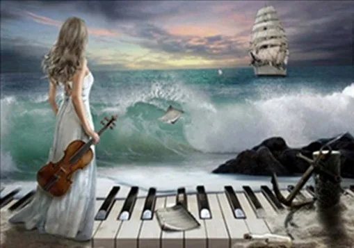 5D DIY Mosaic Diamond Painting Women and piano at sea Embroidery Rhinestone Cross Stitch Hand made home Decor yes1235 | Дом и сад