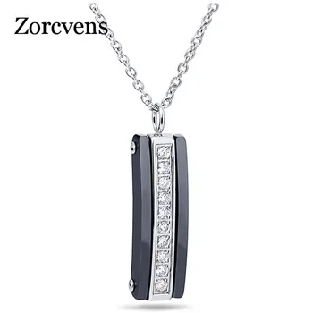 

ZORCVENS Fashion White Black Ceramic CZ Crystal Pendant Necklace For Women High Quality Stianless Steel Necklace Women Jewelry