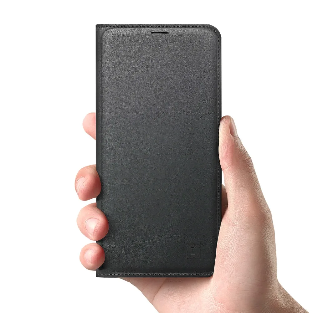 Оригинальный OnePlus 5 T откидная крышка Черный чехол из искусственной кожи с пятью