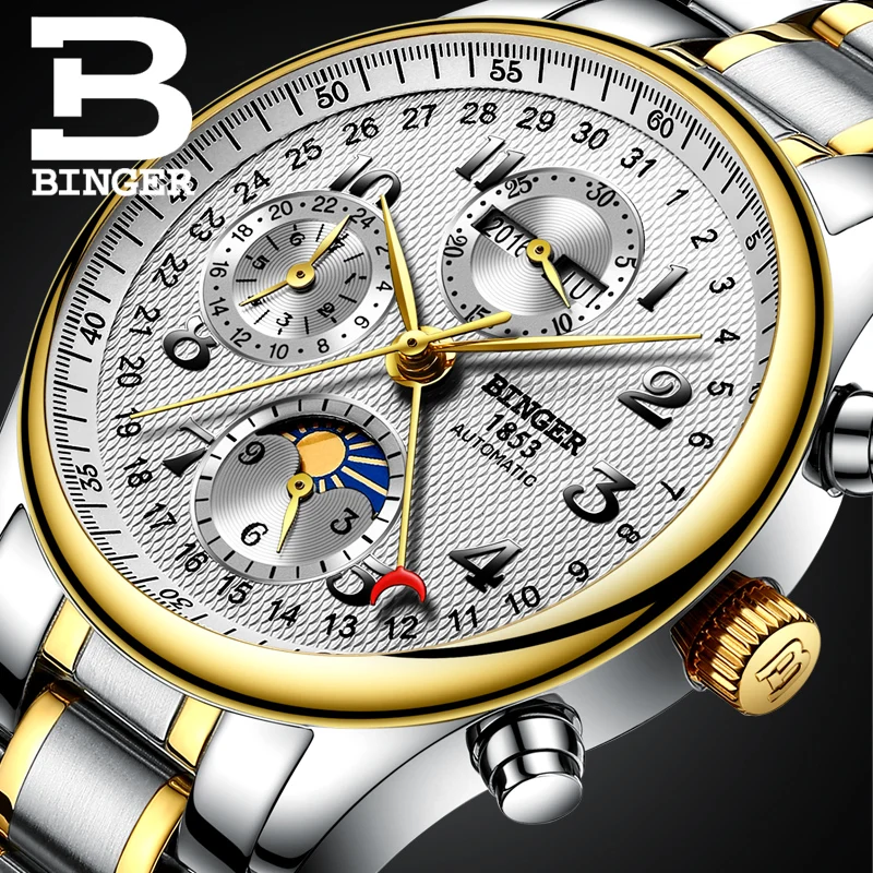 

Fashion Men's Luxury Brand logo gold Watches men Automatic Self-Wind Watch Sports Complete Calendar Male Table