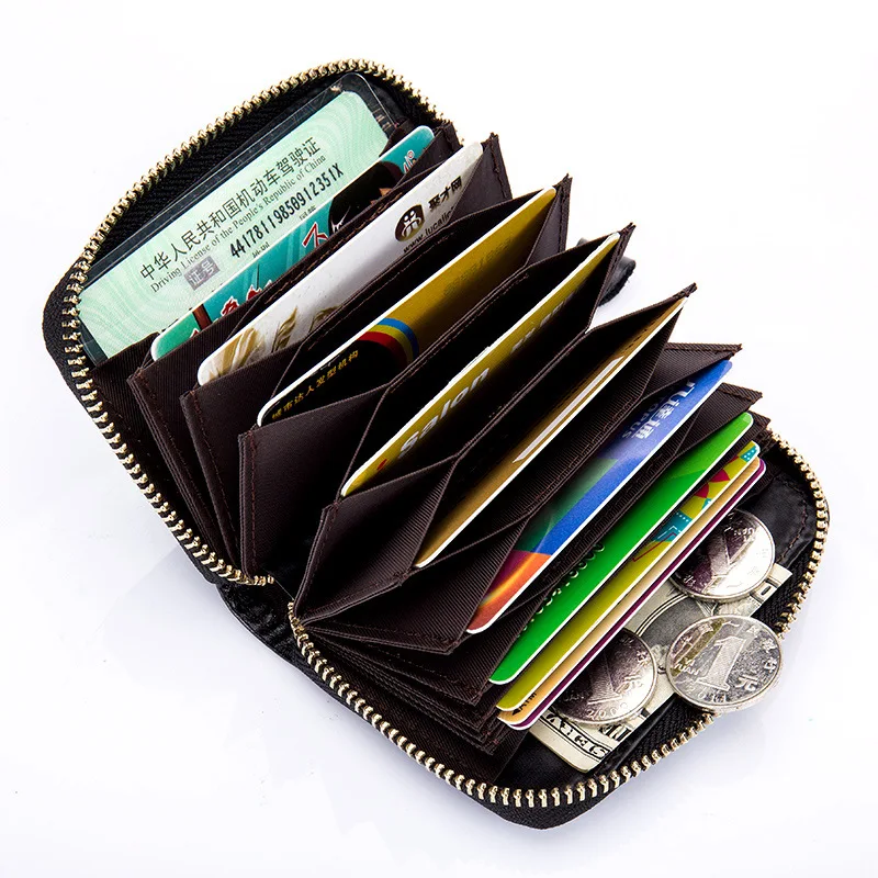

Genuine Leather Practical Storage Multi Certificate Bag Bank Credit ID Card Package Banknote Coin Rfid Antimagnetic Short Wallet