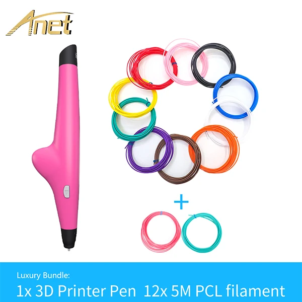 Anet 3D печатная ручка 3D чертежная ручка с 1,75 мм 2 рулона PCL нитей для малыша детский образование хобби игрушки на день рождения подарки на Рождество - Цвет: Pink Pen add 12 PCL