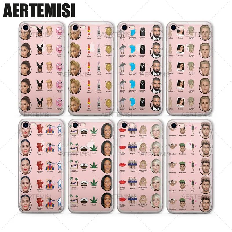 Aertemisi Transparent Crystal Clear Soft TPU Case Cover for iPhone 5 5s SE 6 6s 7 Plus Ariana Grande Beyonce Drake Justin Bieber