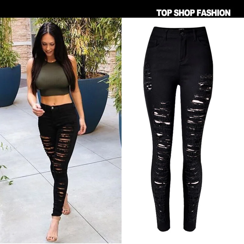 Popular Ripped Black Jeans-Buy Cheap Ripped Black Jeans Lots From Hole Denim Ripped Black Jeans Women Jeggings Cool High Quality Wash High Waist Skinny Jeans Casual - Popular Ripped Black Jeans-Buy Cheap Ripped Black Jeans Lots From