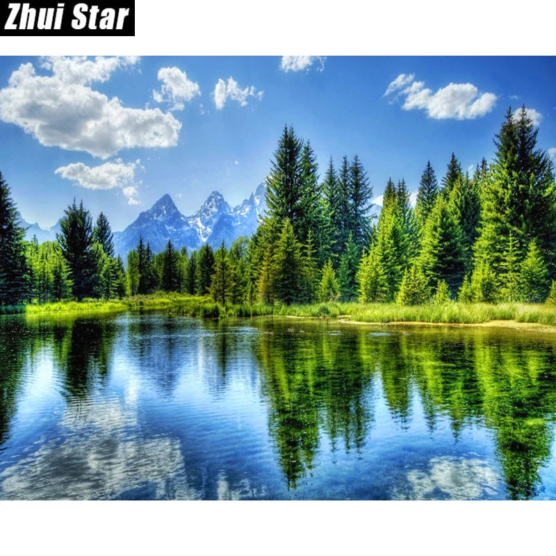 

Zhui Star Full Square Drill 5D DIY Diamond Painting "forest lake landscape" 3D Embroidery set Cross Stitch Mosaic Decor gift VIP