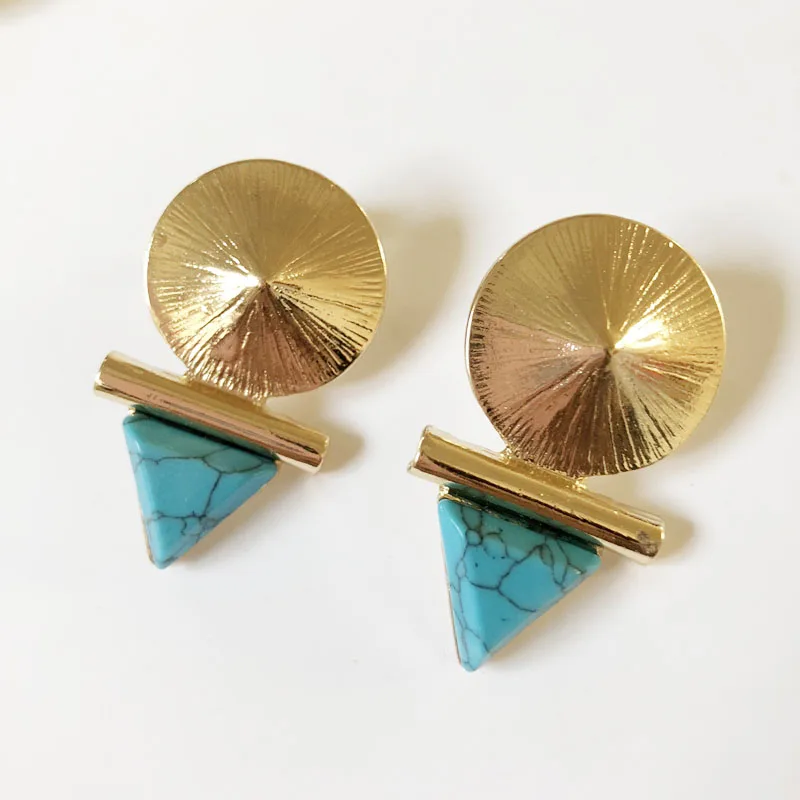 

Free Shipping New Design Triangle Marble Stone Alloy Stud Earring