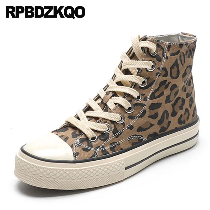 

trainers retro canvas shoes round toe fur chic flats women 5 sneakers winter high top leopard print lace up china breathable