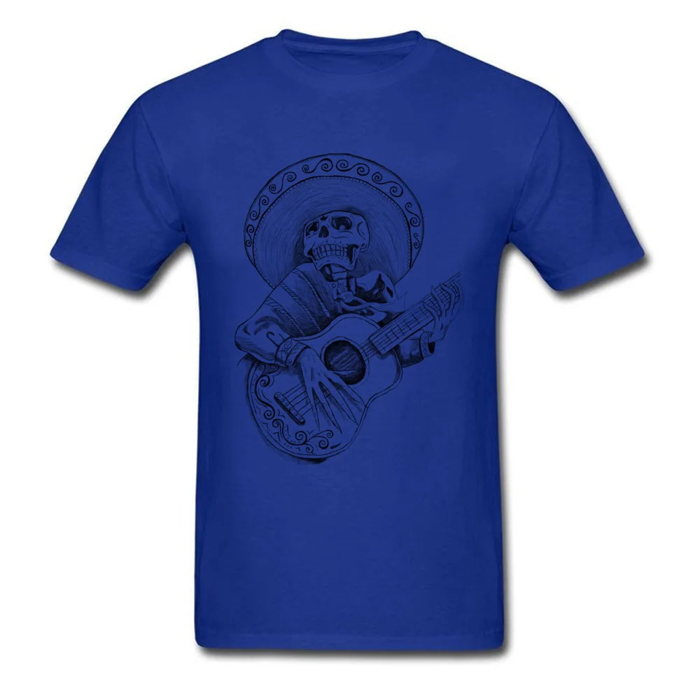 Mexican Mariachi singing skull Tops Tees New Design Crewneck Family Short Sleeve 100% Cotton Fabric Men Top T-shirts Tshirts Mexican Mariachi singing skull blue