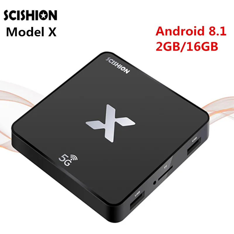 

SCISHION Model X 4K Smart TV Box Android 8.1 Rockchip3229 TV Box 2GB 16GB 5G WiFi 100Mbps H.265 Set-Top Box